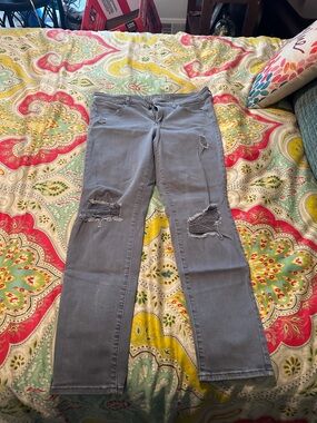 American Eagle Outfitters Gray Straight Leg Distressed Jeans